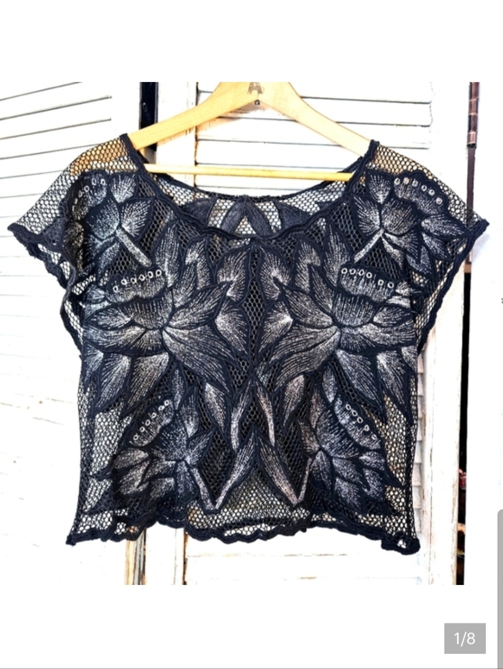 Topshop Retro Cropped Mesh Top With Silver Accents Small